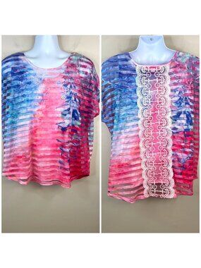 Leoma Lovegrove Beachy Top‎ XLarge Artsy Feminine Sparkle Vacation Sheer Layers